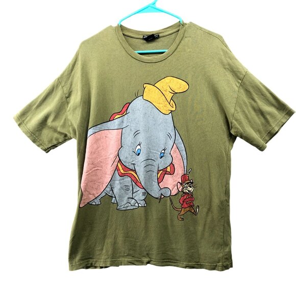 Disney Zara Dumbo & Timothy Oversized T-Shirt Womens M Olive Green Short Sleeve - Picture 1 of 6